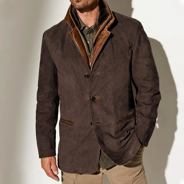 Spring Autumn New Men's Jackets Casual Retro Formal Coats for Men Collar Splicing Color Contrasting Tops Men Clothing