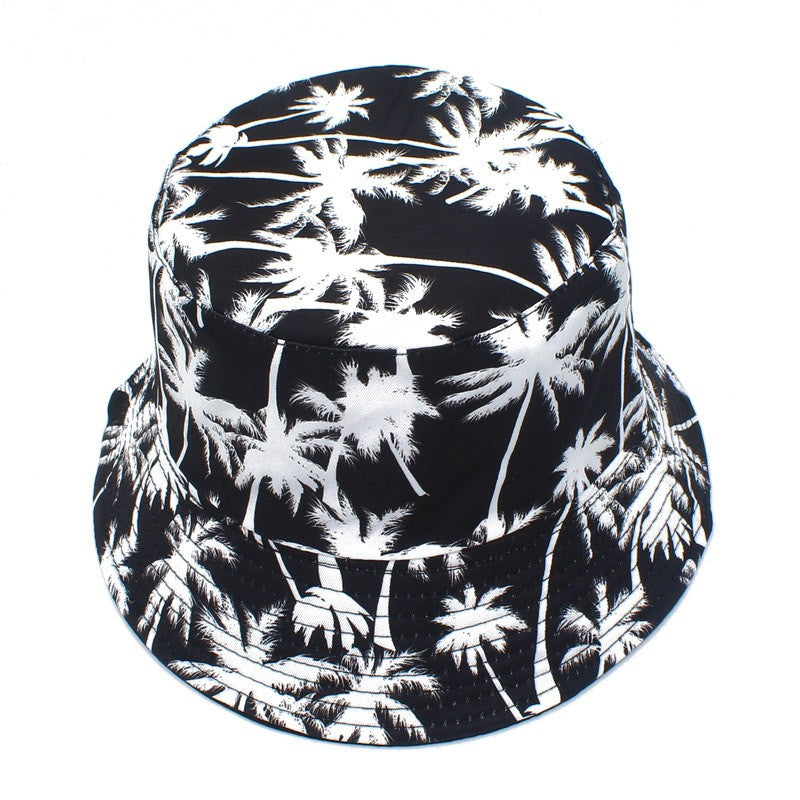 Hawaii double-sided coconut tree fisherman hat men's and women's casual printed basin hat summer travel sun protection hat