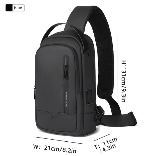 HK Waterproof Men's Shoulder Bag Lightweight Crossbody Bag Oxford Casual Satchel with USB Port Commute Business Chest Bag Male