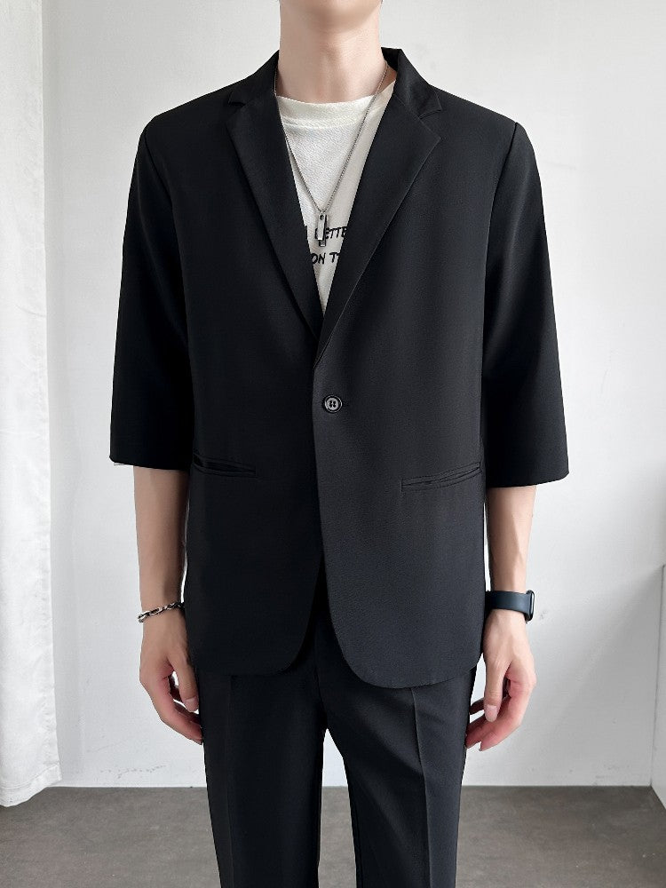 Men's Casual Seven-Five Sve Suit Jaet Thin Summer Faionable Korean Sle Five-Five ort Sve Small Western Clothes
