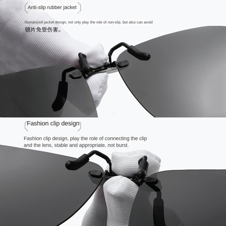 Square Clip on Sunglasses Women Polarized Black Lens UV400 Night Vision Driving Men Goggles Clips Anti Glare Vintage Glasses