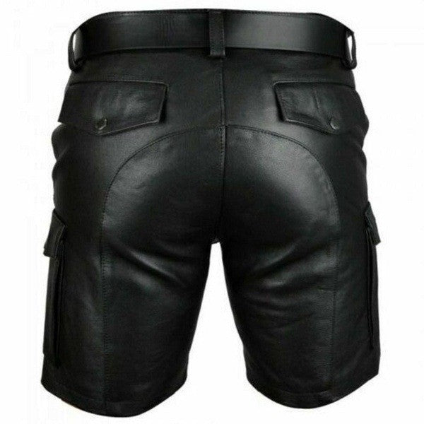 2024 New Pure Color PU Casual Men's ort Leather Pants Straight Leg Long Trousers for Leisure Scenarios Color Design