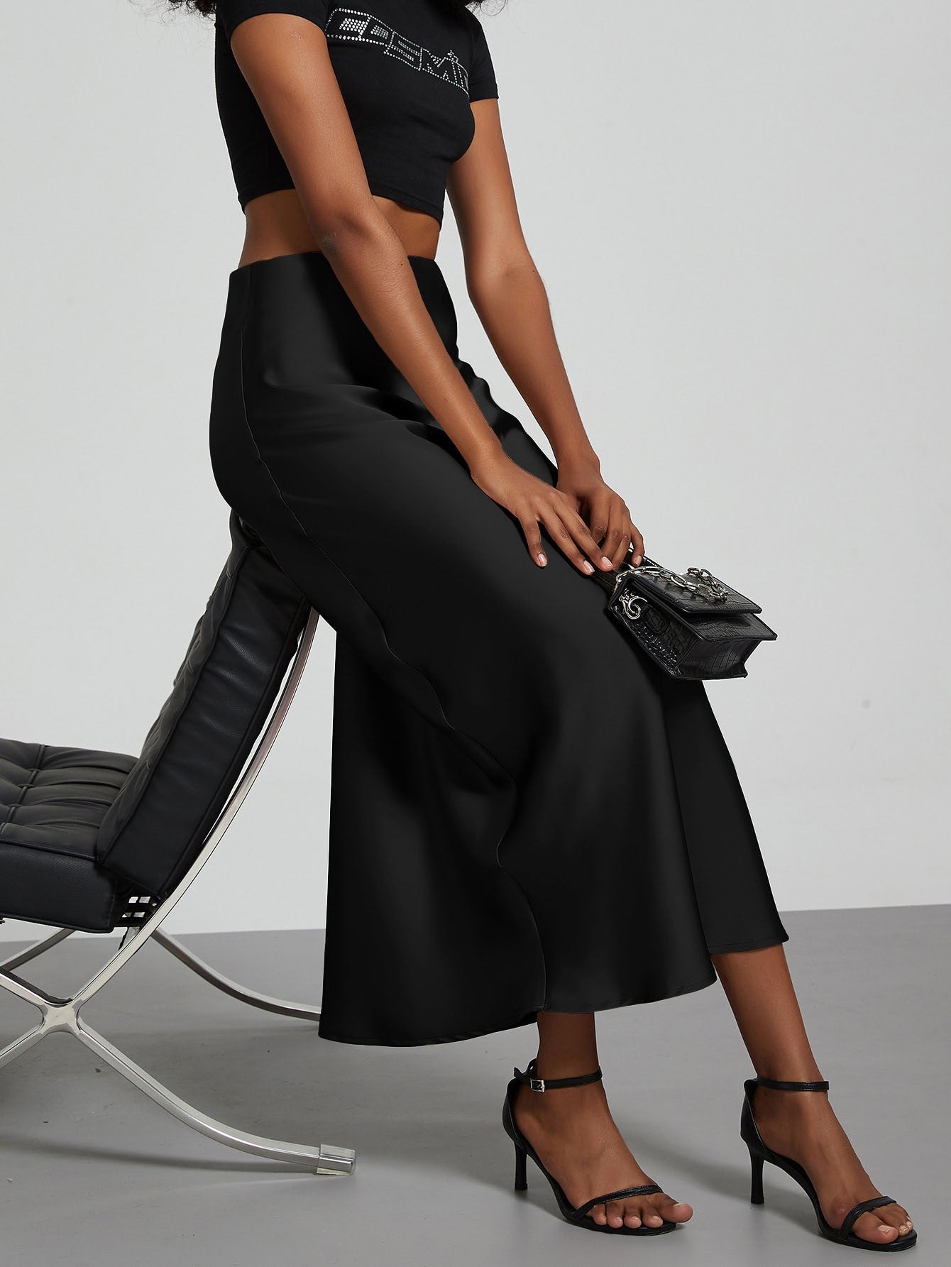 Fashion Satin Party Long Skirt High Waist Solid Color Casual Basic Women Skirts