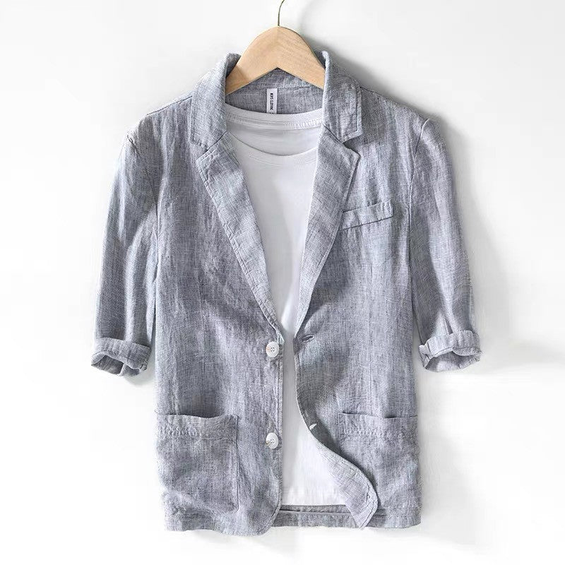 Summer thin pure linen five quarter sleeve casual suit men's top jacket Japanese style artistic casual suit MH107