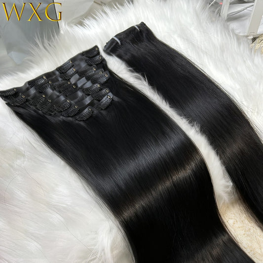 120g/9pcs 24 Inch Clip ins Human Hair Extensions Brazilian Hair Raw Straight Natural Black Soft 100% Real Human Hair Clips Deals