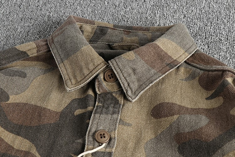 May Khaki wash vintage thick woven cotton cargo long sleeve shirt men's autumn and winter casual shirt coat