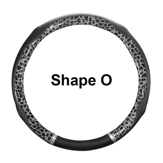 Car Anti-Slip Leather Steering wheel Cover Universal Protective Cover Splicing Leopard Print Fashion Style 38cm Shape O D