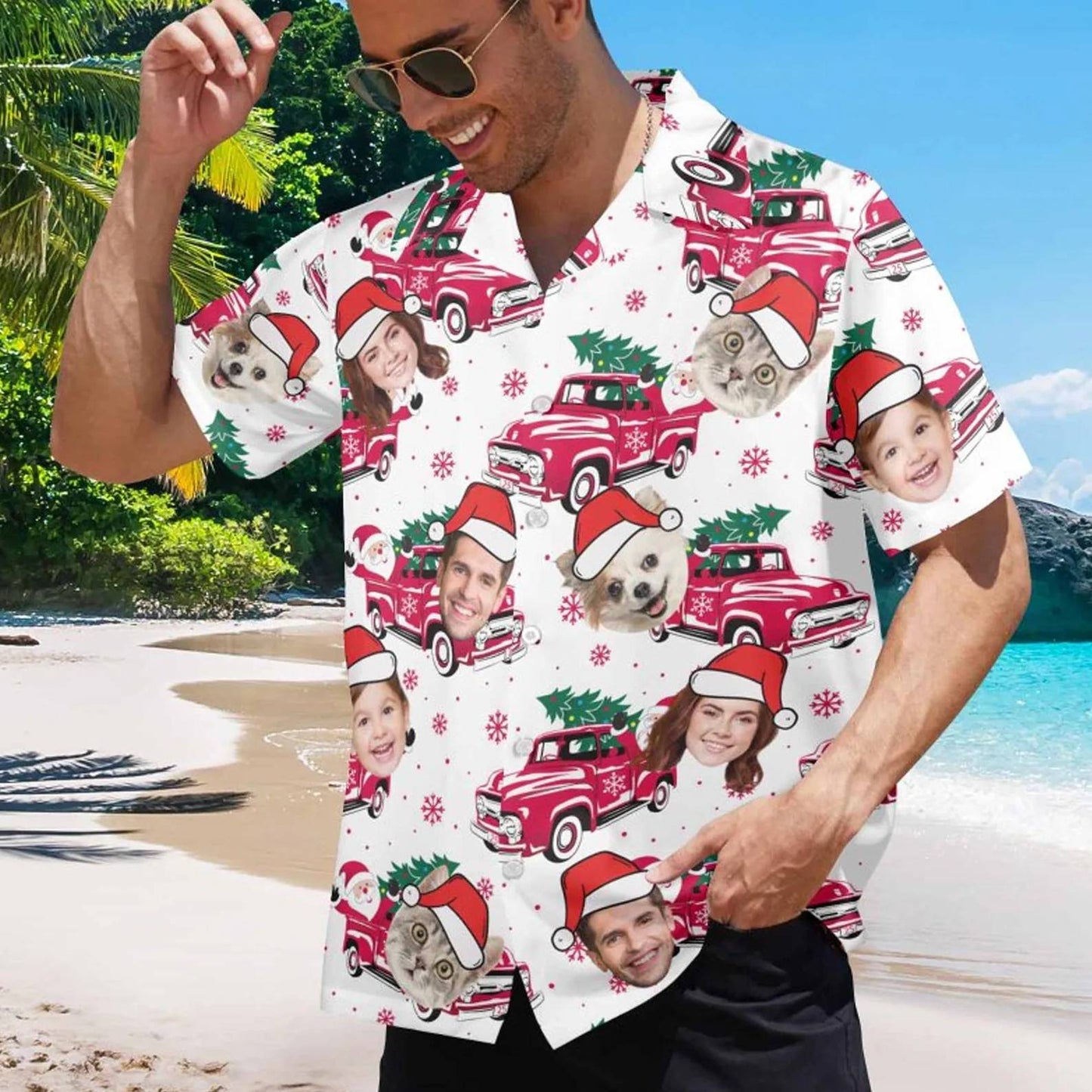 Funny Unisex Hawaiian Custom Christmas Face 3D Photo Print Button Diy Photo Shirt Short Sleeve Designer Shirts Clothes Xmas Gift
