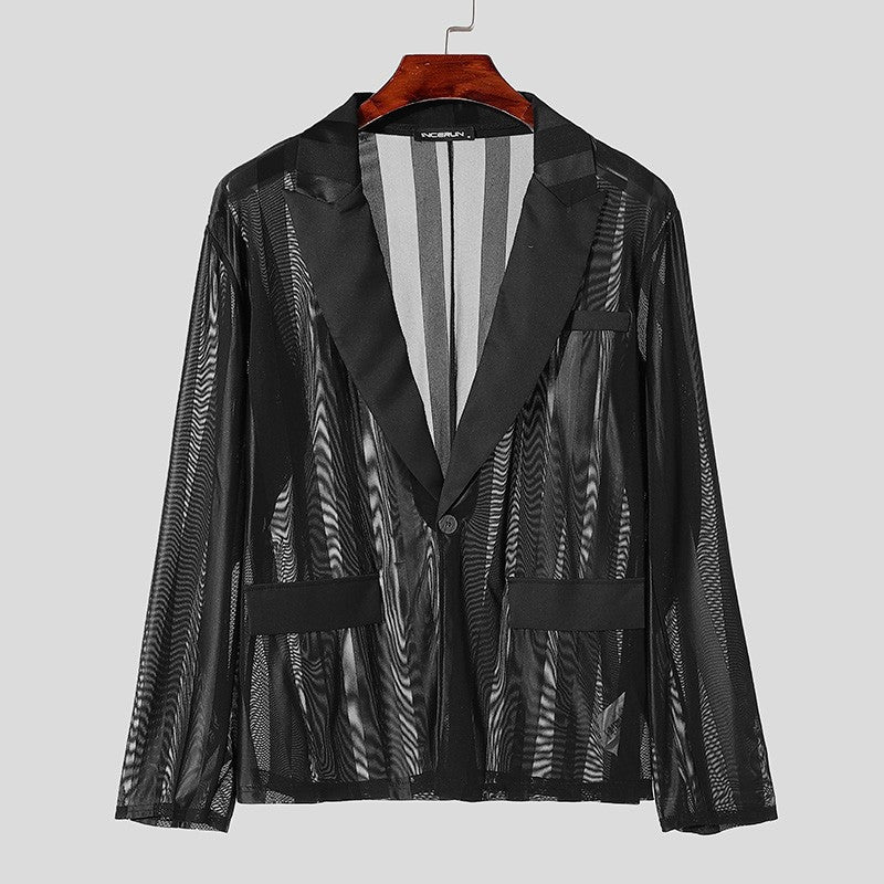 INCERUN Handsome New Men's Tops 2024 See-through Striped Suit Coats Fashionable Male Hot Selling Long Sleeved Blazer S-5XL 2024