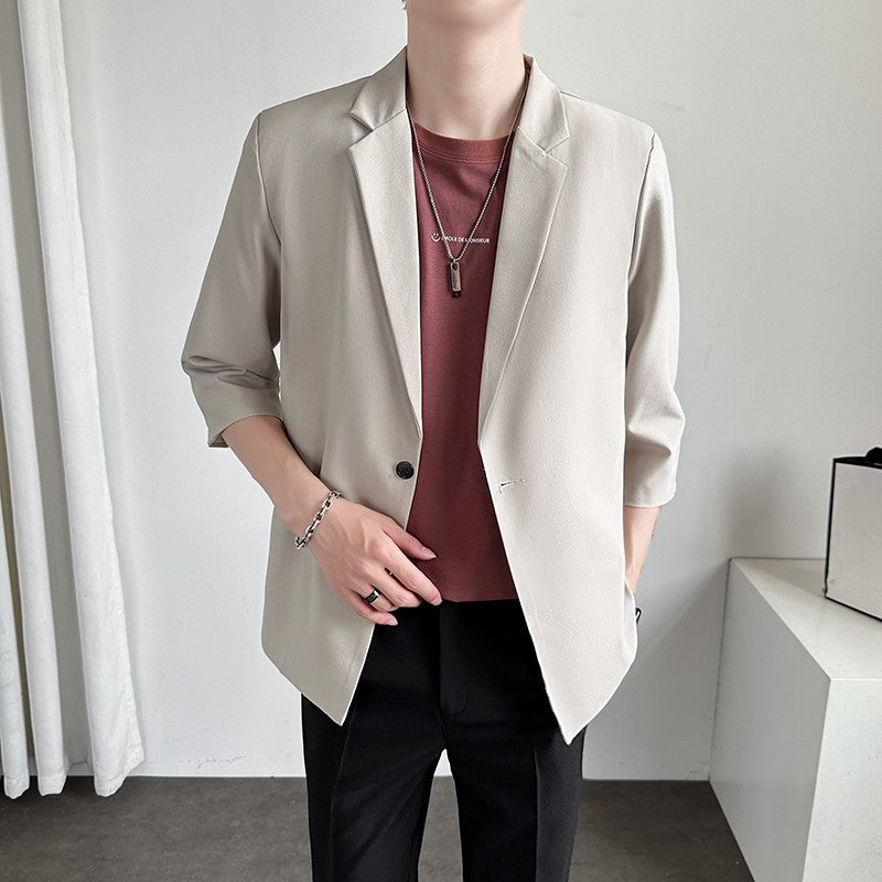 Men's Casual Seven-Five Sve Suit Jaet Thin Summer Faionable Korean Sle Five-Five ort Sve Small Western Clothes