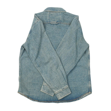 Retro Waed Denim Workwear irt Casual Everyday Basic Long Sve irt Trendy Autumn Cotton 00% Button up Pure Color