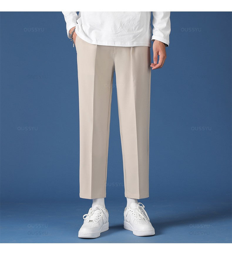 Spring Summer New Smooth Pendulous Suit Pants Men Business Long Trousers Korean Formal Ankle Length Pant Male Plus Size 40