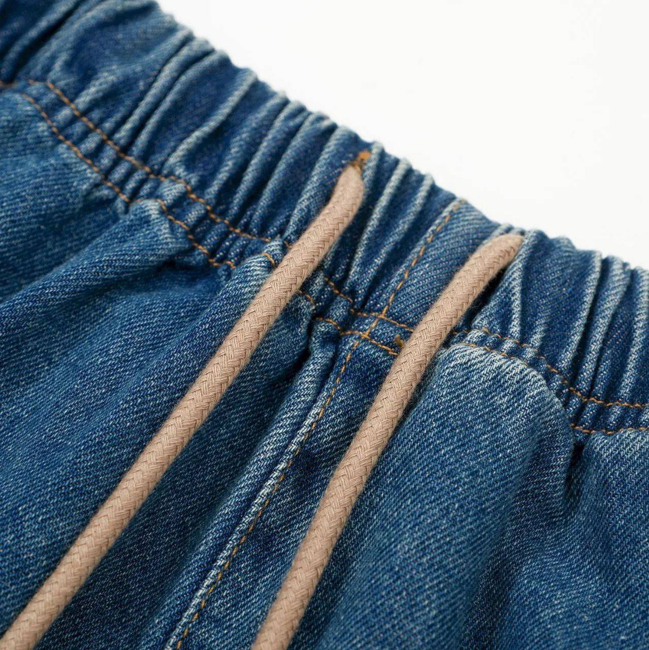 Cross-border Fog Essentials Men's Denim Straight-leg Pants American Style Washable Drawstring Elastic Waist Fit Bell Bottoms