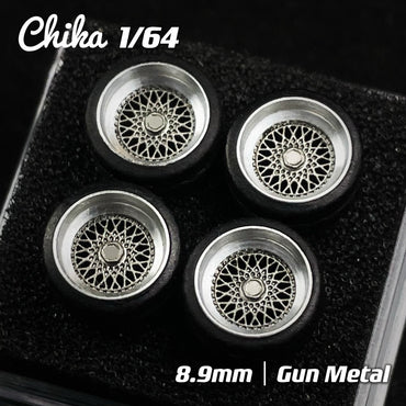 1/64 Chika Wheels with Rubber Tires Model Car Modified Parts BBS RS JDM VIP For Hotwheels Tomica MiniGT ?Supplied with axle?