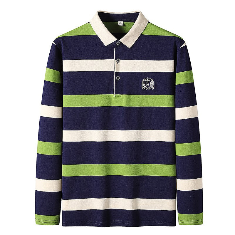 Men Polo Shirt Cotton Embroidery Long Sleeve Spring Stripe Polo Shirt Men Autumn Casual Fashion Polo Shirt Business T-shirts Men