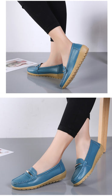 2025 New Genuine Leather Shoes Woman Slip On Women Flats Moccasins Women's Loafers Spring Autumn Mother Shoe Big Size 35-44