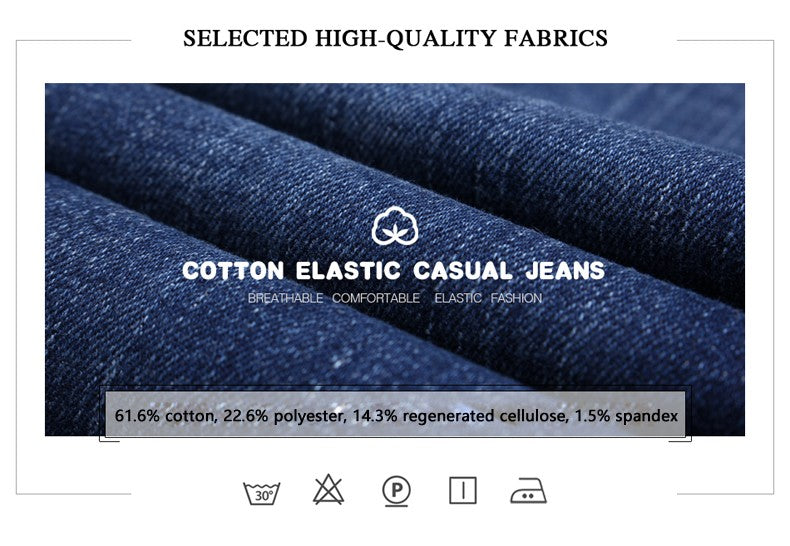 Autumn Classic Men's Fitted Stretch Jeans Business Casual Cotton Denim Straight Leg Pants Male Black Blue Trousers