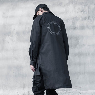 2023 Back Print Punk Hip Hop Techwear Long Sleeve Shirts For Men Harajuku Street Casual Cargo Shirt Long Jacket