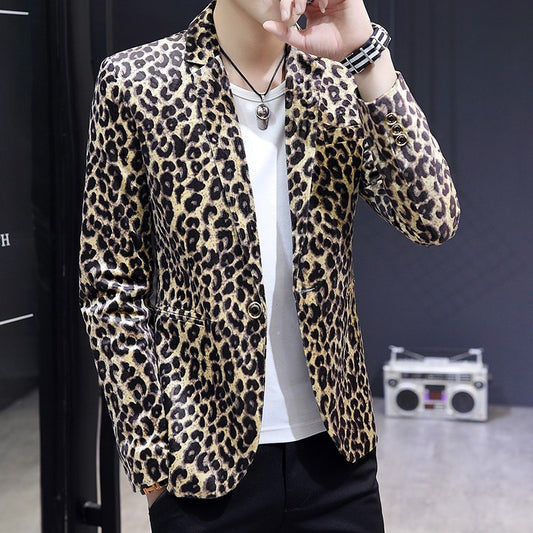 Blazer New Men's Fashion Business Gentleman Wedding British Style Banquet Leopard Print Luxe Handsome Outdoor Casual Blazer
