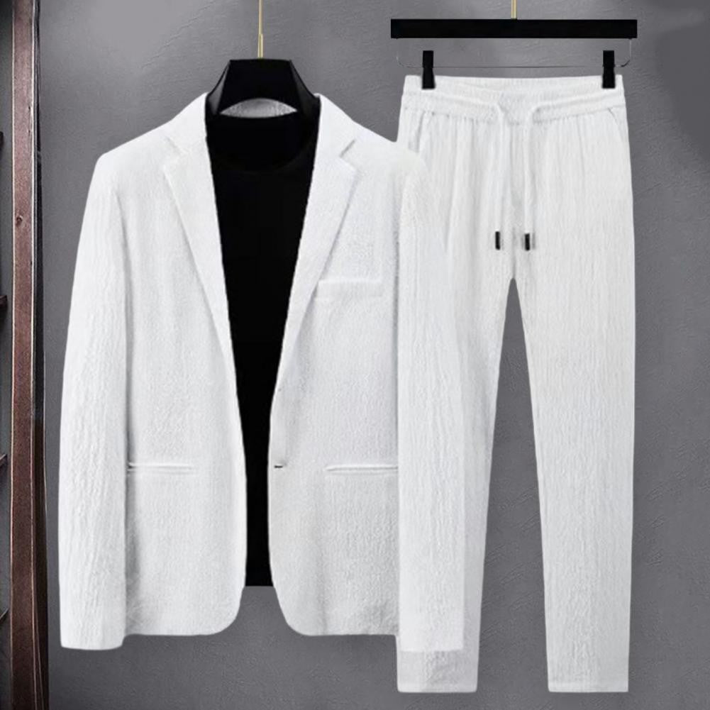 Men Two piece Suit Striped Pleated Men Pants Set Pleated Drawstring Loose Lapel Pockets Thin Formal Business Men Set