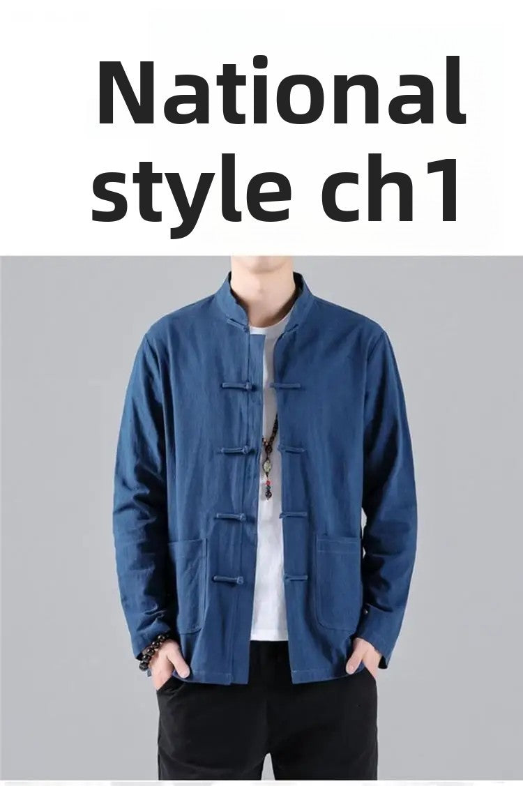 Chinese Style Linen Shirt with Button Design Cotton Linen Spring Autumn New Style Men's Retro Shirt Casual Summer Top