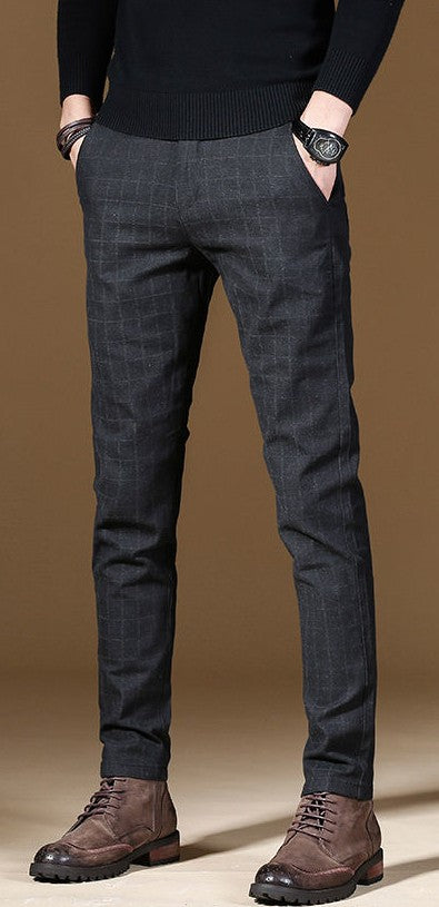 Male Suit Trousers Gray Plaid Check Straight Cheap Clothing Premium Men's Summer Pants Thin Casual Classic Slacks Dress Up