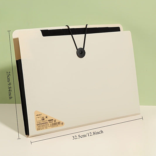 1PC Premium Black 5-Compartment Folder with Handle, Durable PP Desk Organizer with Color-Coded Labels for Office & Home Use