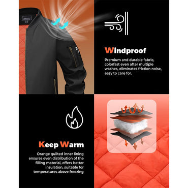 MAGCOMSEN Men's Aviator Jackets Thick Warm Orange Lining Bomber Jackets Fall Winter Casual Windproof Coats