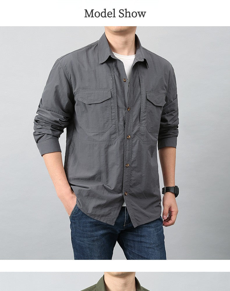 Spring Autumn Tactical Shirts Men Work Long Sleeve Shirt Outdoor Combat Multi-pocket Quick Dry Cargo Camping Long-sleeved Shirts