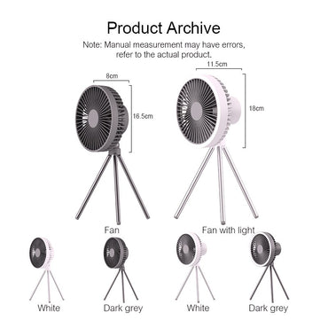 10000mAh 4000mAh Camping Fan Rechargeable Desktop Portable Circulator Wireless Ceiling Electric Fan with Power Bank LED Lighting