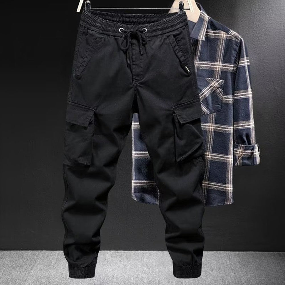Solid Cargo Pants for Men Casual Loose Fit Ankle Banded Trousers Suitable for Spring and Autumn Grey Black Green