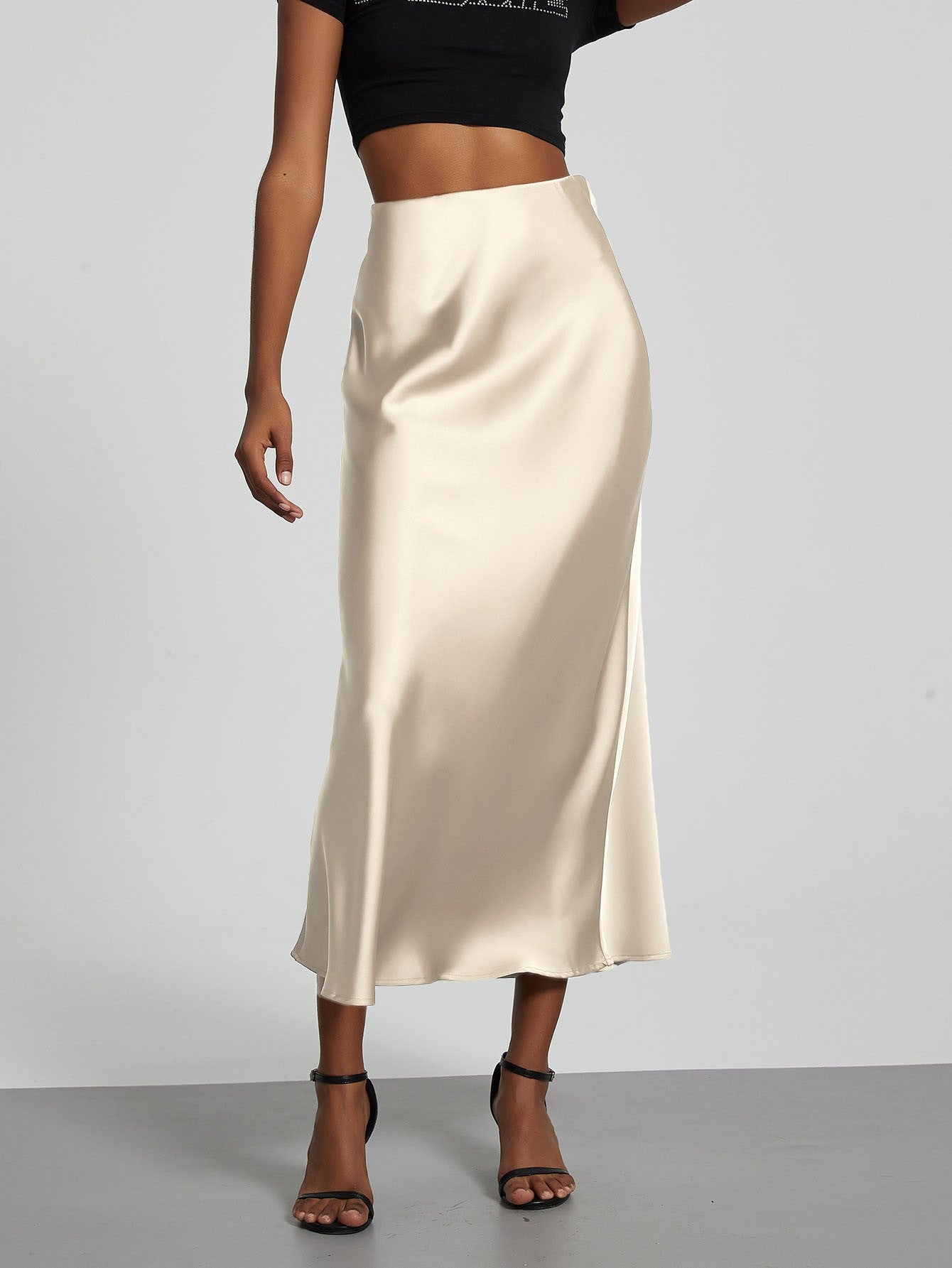 Fashion Satin Party Long Skirt High Waist Solid Color Casual Basic Women Skirts