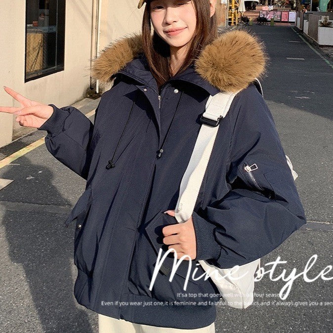 Winter Solid Long Sleeve Hooded Down Cotton Coat Tops Korean Women's Single Breasted Zipper Hooded Cardigan Short Jacket Thick