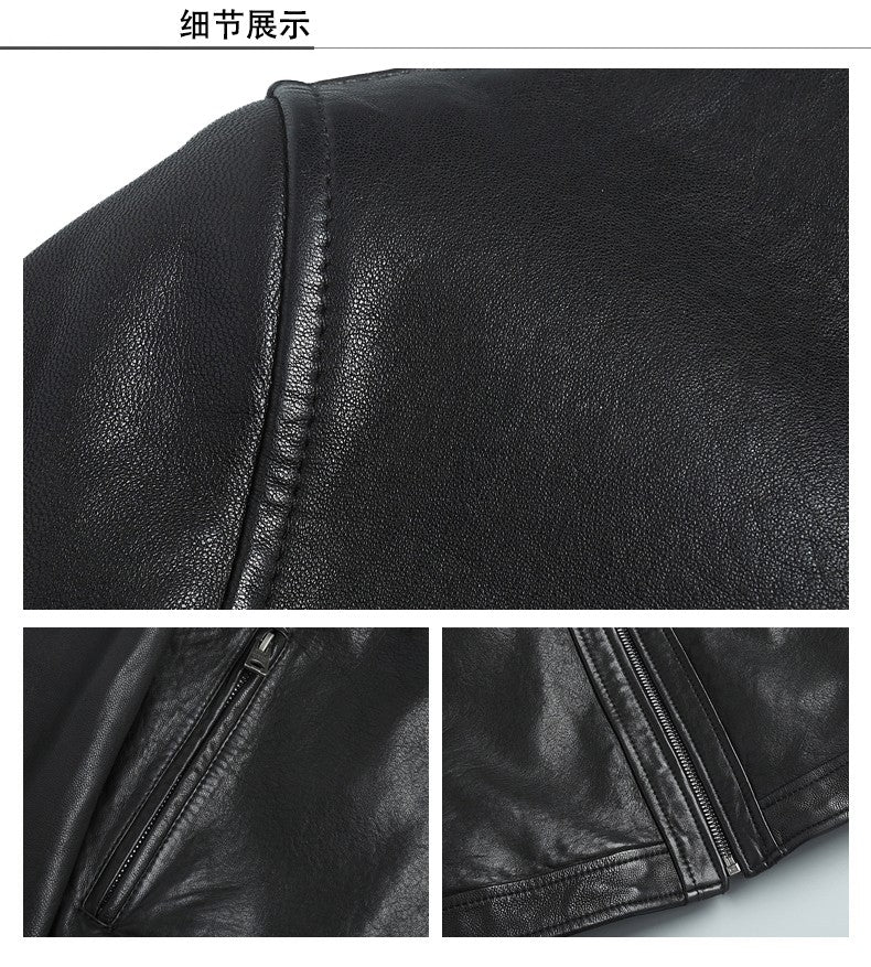 Fashionable Men's Stand Collar Slimming Leather Jacket Zipper Pocket Decorative Pu Leather Motorcycle Coat
