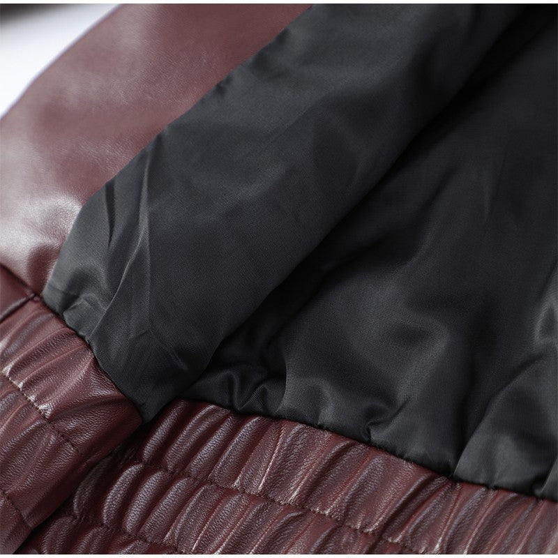 Full Sleeve Cropped Women Casual Slim Thin Motorcycle Coat Chic Zipper Lapel Wine Red Leather Jacket Lady New Highstreet Outwear
