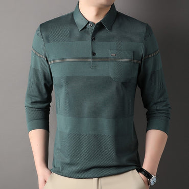 Luxury Quality Men's Polo Shirt Striped Print Pocket Short Sleeve Autumn Lapel T-Shirt Business Classic Casual Trend Menswear