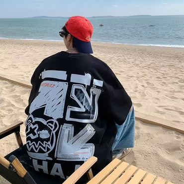 M-8xL Spring Men's T-shirt Short Sleeve Cartoon Graffiti Print Male Female Alphabet