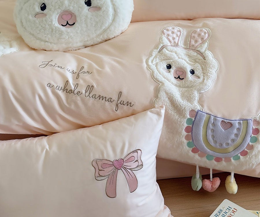cute cartoon alpaca bedding set single double teen,twin full queen king cotton home textile flat sheet pillow case quilt cover