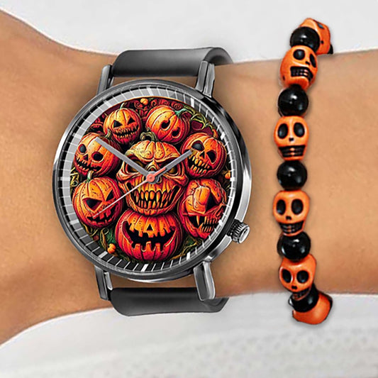 Fashion Pumpkin Design Men's and Women's Quartz Watch Casual Black Silicone Halloween Gift Fashion Women's Wristwatch