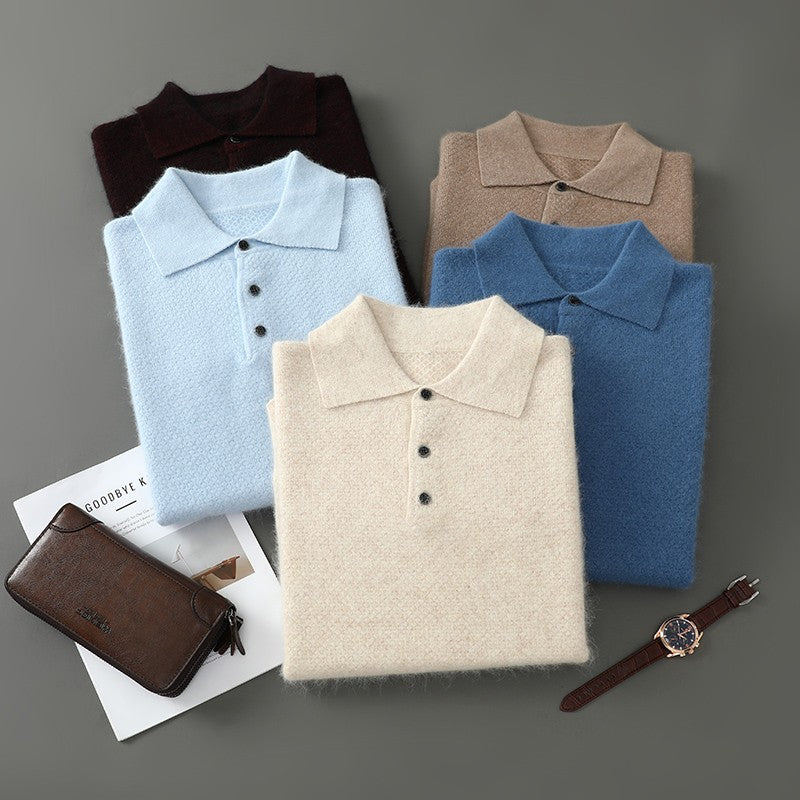 Autumn And Winter New Mink Cashmere Sweater Men's POLO Collar Thickened Loose Lapel Cashmere Long Sleeve Knit Bottoming Shirt