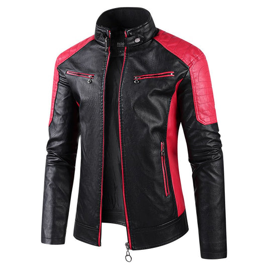 2025 New Color Blocked Stand Up Collar PU Leather Motorcycle Bike Jackets for Men,multi-color Spring Autumn Thin Casual PU Coat