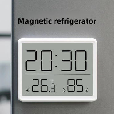 Slim Digital Wall Clock with LCD Alarm, Temperature & Humidity Display- Multi-Functional Kitchen Electronic Clock Adhesive Mount