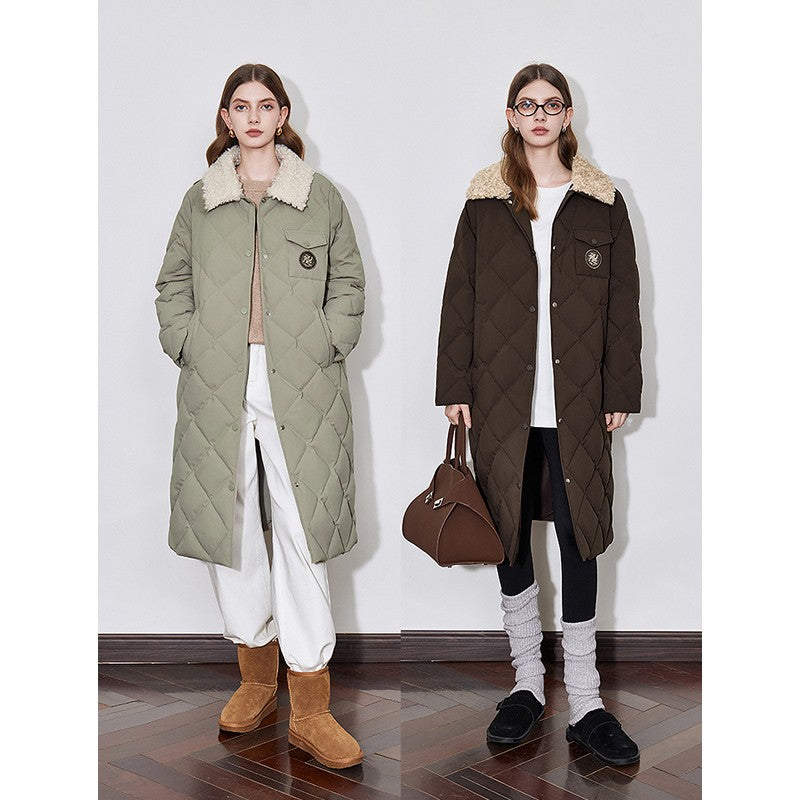 TOYOUTH Womens Down Coat 2024 Winter New Fur Collar Single Breasted Button Medium Thick Long Coat