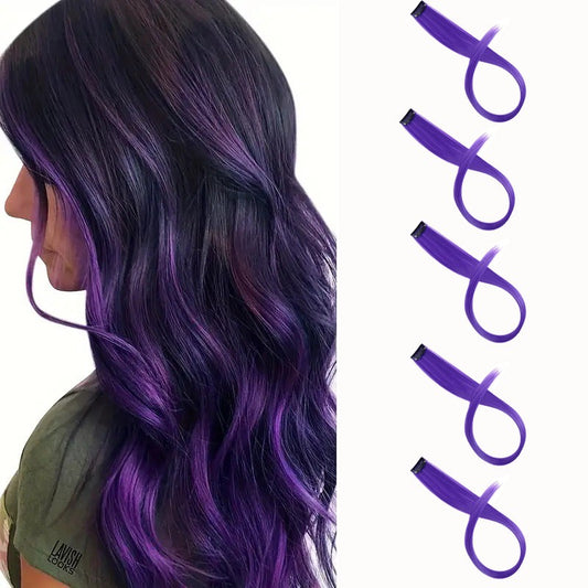22Inch 5 Pcs/Pack Ombre Colors Hair Extensions Clip In Rainbow Hairpiece Heat Resistant Hair for Women