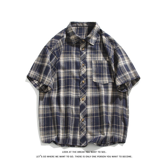 2025 Mens Cotton Plaid Style Cargo Shirts Casual Dress Short Sleeve Work Streetwear Blouses M-5XL