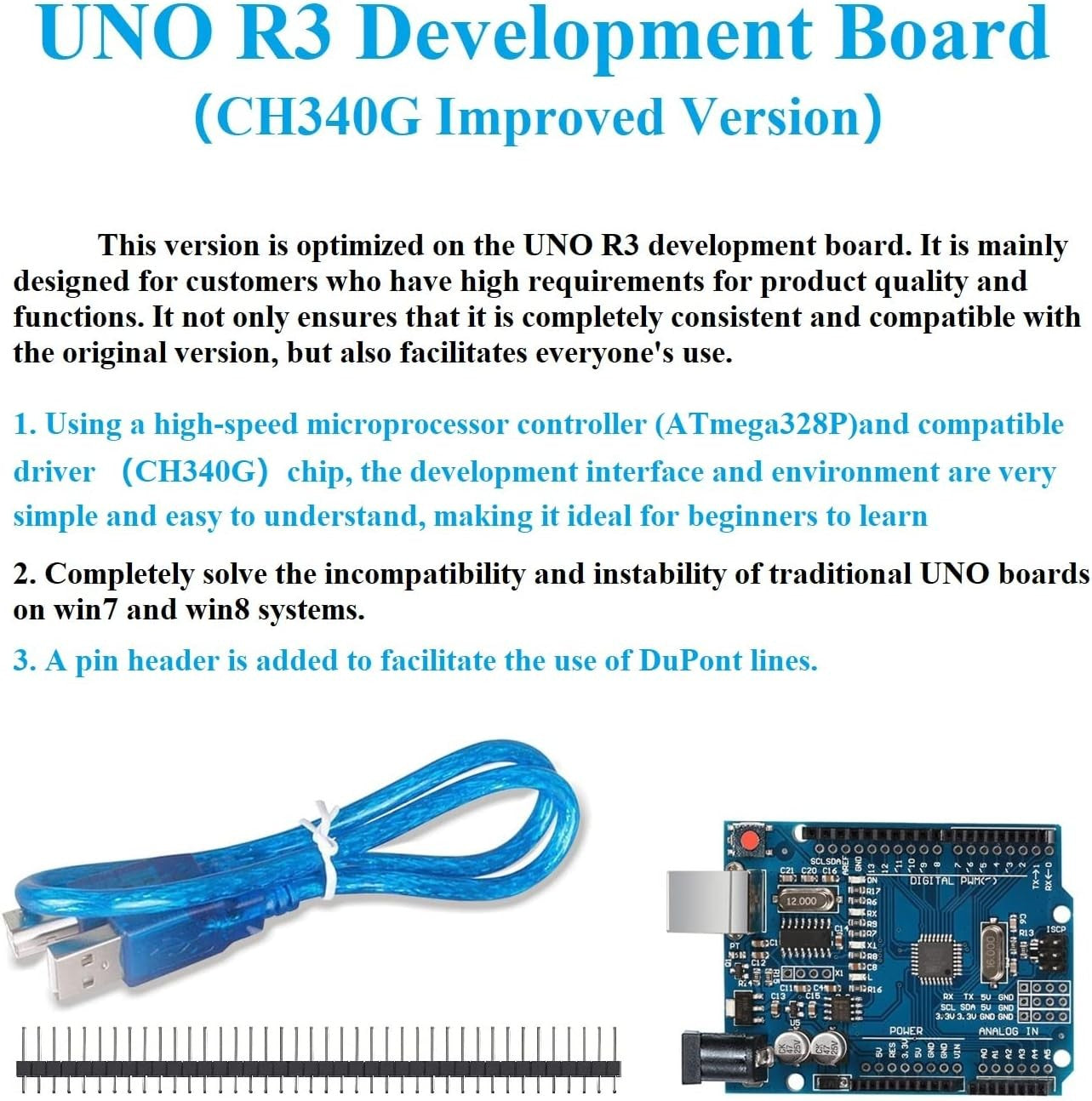 1-10PCS UNO R3 CH340G MEGA328P Chip para Arduino UNO R3 + CABO USB/TIPO-C Placa de Desenvolvimento ATMEGA328P-AU 16Mhz