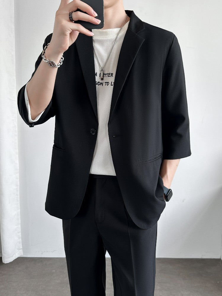 Men's Casual Seven-Five Sve Suit Jaet Thin Summer Faionable Korean Sle Five-Five ort Sve Small Western Clothes