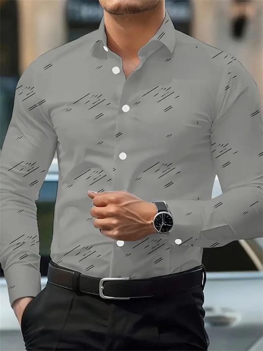 5-color men's solid color line long-sleeved shirt fashionable handsome casual men's comfortable lapel large size tops