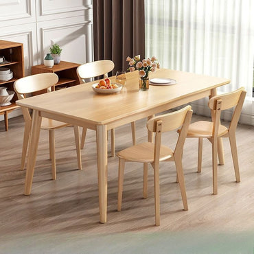 Nordic Solid Wood Dining Table And Chairs 4 Piece Set Modern Minimalist Rectangular Compact Space Saving Kitchen Dining Room