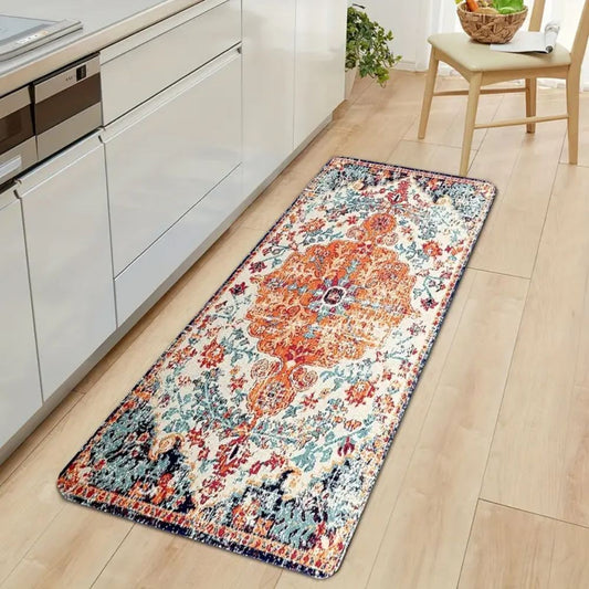 VIKAMA 1/2PCS Boho Floral Hallway Runner Rug Country Vintage Washable Non-Slip Soft Low-Pile Indoor Mat for Entryway Home Decor